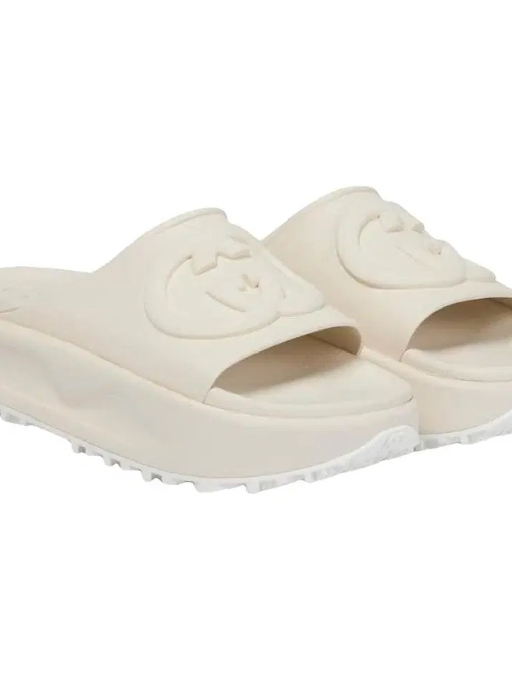 Gucci Cream Platform Slide Sandals with Embossed Logo